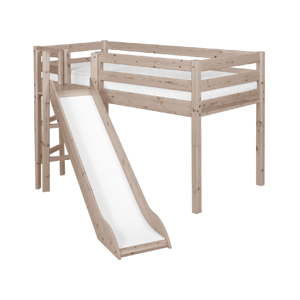 Brązowe dziecięce łóżko średniej wielkości z drewna sosnowego ze ślizgawką Flexa Classic, 90x200 cm