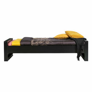 Czarne łóżko jednoosobowe z drewna sosnowego WOOOD Dennis, 90x200 cm