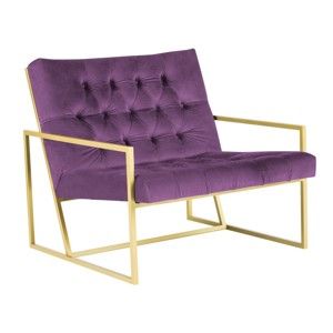 Fioletowy fotel z konstrukcją w kolorze złota Mazzini Sofas Bono