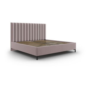 Jasnoróżowe tapicerowane łóżko dwuosobowe ze schowkiem ze stelażem 160x200 cm Casey – Mazzini Beds