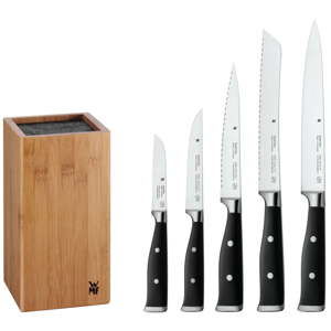 Komplet 5 noży ze specjalnie wykuwanej stali nierdzewnej i bloku kuchennego WMF Class