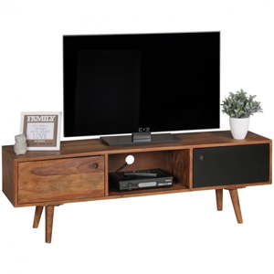 Brązowo-czarna szafka pod TV z litego drewna sheesham Skyport REPA, wys. 45 cm
