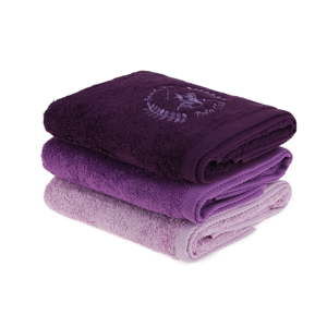 Zestaw 3 fioletowych ręczników do rąk, 90x50 cm
