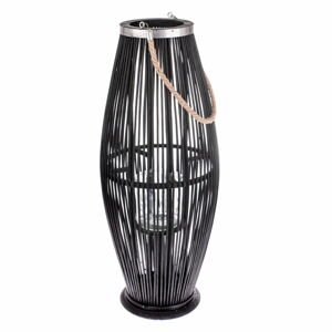 Czarny szklany lampion z bambusową konstrukcją Dakls, wys. 71 cm