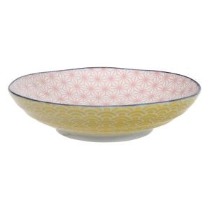 Żółto-różowy porcelanowy talerz na makaron Tokyo Design Studio Star/Wave