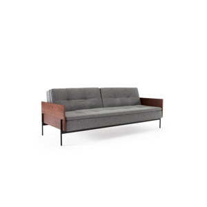 Szara rozkładana sofa z drewnianymi podłokietnikami Innovation Dublexo Lauge, 92x210 cm