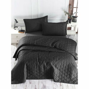 Czarna narzuta z 2 poszewkami na poduszki z bawełny ranforce EnLora Home Fresh, 225x240 cm