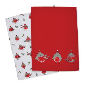 Bawełniane ścierki ze świątecznym motywem zestaw 2 szt. 50x70 cm Christmas Robins – Catherine Lansfield