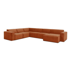 Czerwona sztruksowa sofa modułowa w kształcie litery "U" Scandic Sting, prawostronna