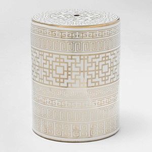 Biało-złoty stołek ceramiczny Thai Natura Quano, 33x43 cm
