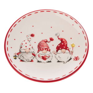 Czerwono-biały ceramiczny talerz z motywem skrzatów Dakls