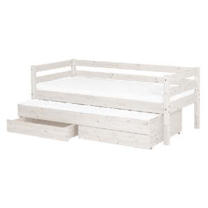 Białe łóżko dziecięce z drewna sosnowego z wysuwanym łóżkiem z 2 szufladami Flexa Classic, 90x200 cm