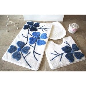 Zestaw 3 niebiesko-białych dywaników łazienkowych Flowers
