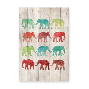Drewniana tabliczka dekoracyjna Surdic Elephants Cue, 40x60 cm