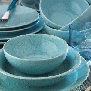 24-częściowy zestaw niebieskich talerzy z porcelany Kutahya Fantine