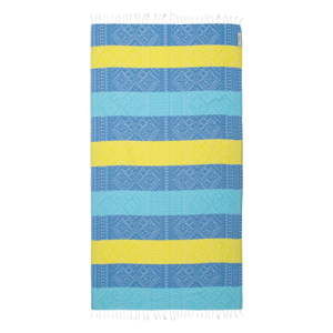 Niebiesko-żółty ręcznik hammam Begonville Aztec, 180x95 cm