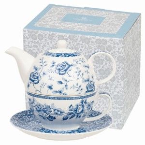 Duża filiżanka z dzbankiem do herbaty z porcelany kostnej Churchill China Blue Story