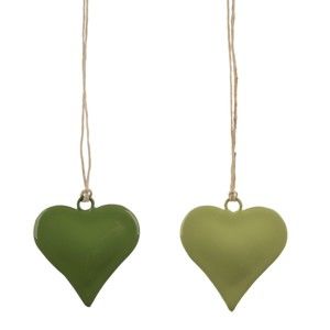 Zestaw 2 małych zielonych dekoracji wiszących z metalu emaliowanego z motywem serca Ego Dekor, ø 5 cm