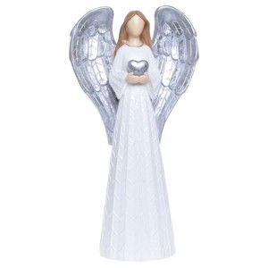 Dekoracyjna figurka anioła w białej i srebrnej barwie Ewax Angelito, wys. 25,8 cm