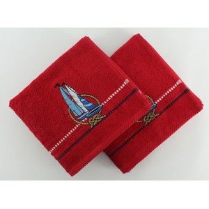 Zestaw 2 czerwonych ręczników Marina Yelken, 50x90 cm
