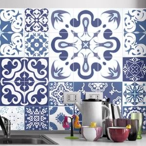 Zestaw 24 naklejek Ambiance Azulejos Polka, 90x75 cm
