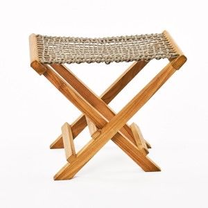 Zestaw 2 beżowych stołków składanych z drewna tekowego i siedziskiem ze sznurka Simla Lay