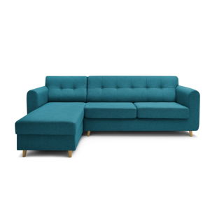 Ciemnoturkusowoniebieska sofa rozkładana Bobochic Paris Athenais, lewostronna