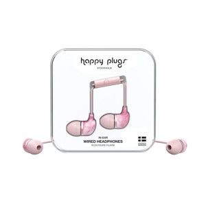 Różowe słuchawki z nadrukiem Happy Plugs In-Ear