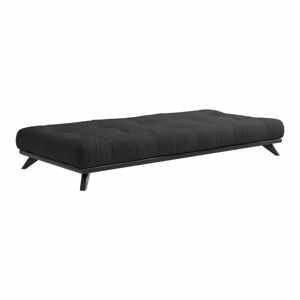 Czarne jednoosobowe łóżko z litego drewna sosnowego z materacem Karup Design Senza Double, 90x200 cm