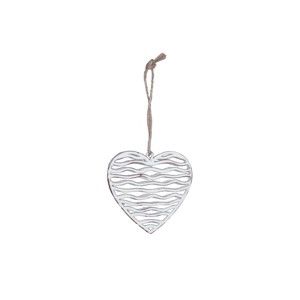 Mała biała dekoracja wisząca metalowa w kształcie serca z motywem serduszka Ego Dekor, 8x7,5 cm