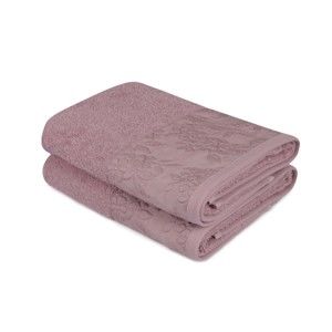 Zestaw 2 fioletowych ręczników z czystej bawełny, 50x90 cm