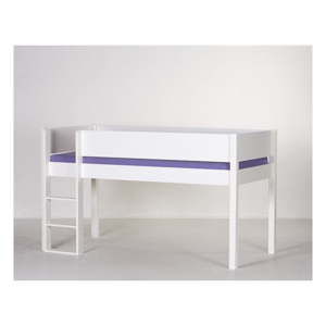 Białe łóżko dziecięce na wysokich nogach z oparciem bocznym i drabinką Manis-h Frej, 90x200 cm