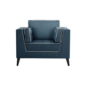 Granatowy fotel z detalami w kremowej barwie Stella Cadente Maison Atalaia Blue Jeans