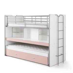 Biało-różowe łóżko piętrowe z półkami Vipack Bonny, 220x100 cm