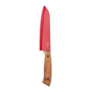 Czerwony nóż z drewnianą rączką The Mia Cutt Santoku, dł. 18 cm