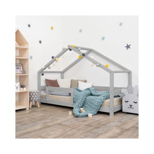 Szare łóżko dziecięce w kształcie domku z barierką Benlemi Lucky, 70x160 cm