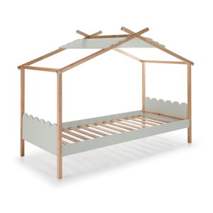 Szare łóżko dziecięce z konstrukcją z drewna sosnowego Marckeric Nuvem, 90x190 cm