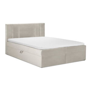 Beżowe aksamitne łóżko dwuosobowe Mazzini Beds Afra, 140x200 cm