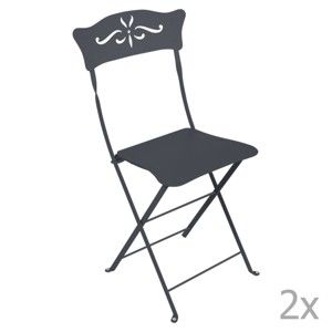Komplet 2 antracytowych składanych krzeseł ogrodowych Fermob Bagatelle