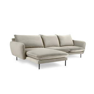 Beżowa narożna aksamitna sofa lewostronna Cosmopolitan Design Vienna
