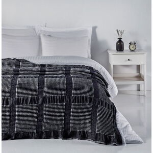Czarna bawełniana narzuta na łóżko dwuosobowe 230x250 cm Waffle – Mijolnir