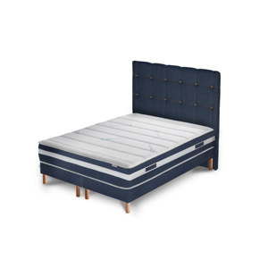 Granatowe łóżko z materacem i podwójnym boxspringiem Stella Cadente Maison Venus Cadente, 180x200 cm