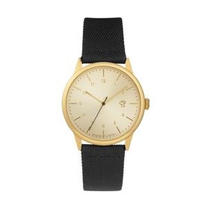 Zegarek z czarnym paskiem i z cyferblatem w złotej barwie CHPO Rawiya Classic