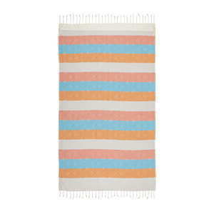 Pomarańczowo-turkusowy ręcznik hammam Begonville Waves, 180x95 cm