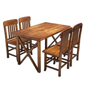 Zestaw stołu i 4 krzeseł z drewna sosnowego Mostar