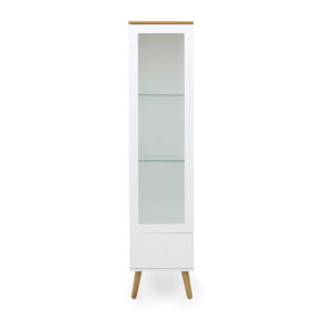 Biała 1-drzwiowa witryna z detalami w dekorze drewna dębowego Tenzo Dot, wys. 175 cm