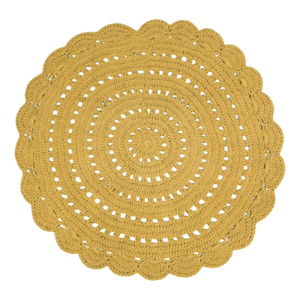 Żółty ręcznie haftowany dywanik bawełniany Nattiot Alma, ⌀ 120 cm