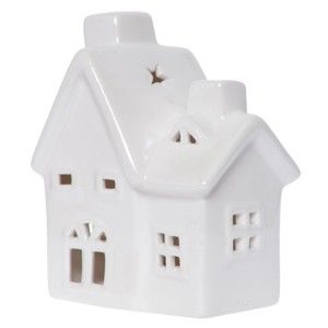 Biały świecznik ceramiczny w kształcie domku Ewax Maison Enniege, wys. 13 cm