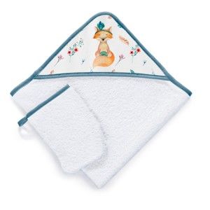 Zestaw ręcznika kąpielowego z kapturem i rękawicy kąpielowej Tanuki Fox, 75x75 cm