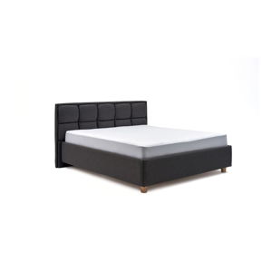 Ciemnoszare dwuosobowe łóżko ze schowkiem DlaSpania Karme, 160x200 cm